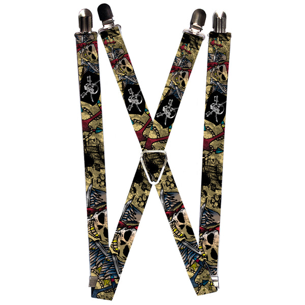 Buckle-Down Suspenders - 1.0" - Dead Men Tell No Tales CLOSE-UP Tan
