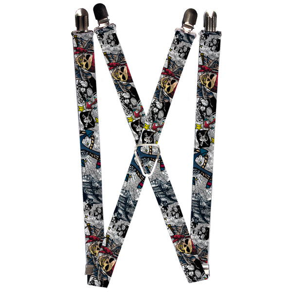 Buckle-Down Suspenders - 1.0" - Dead Men Tell No Tales CLOSE-UP White