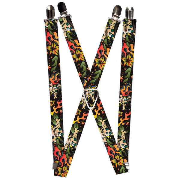Buckle-Down Suspenders - 1.0" - Death or Glory CLOSE-UP Black
