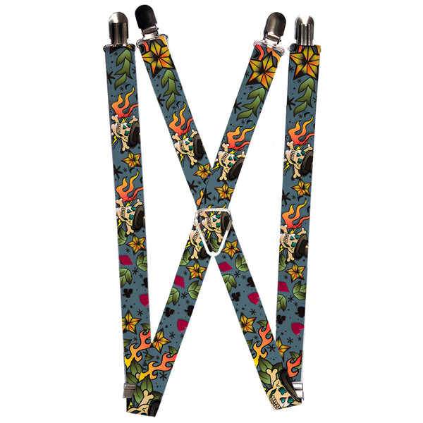 Buckle-Down Suspenders - 1.0" - Death or Glory CLOSE-UP Gray