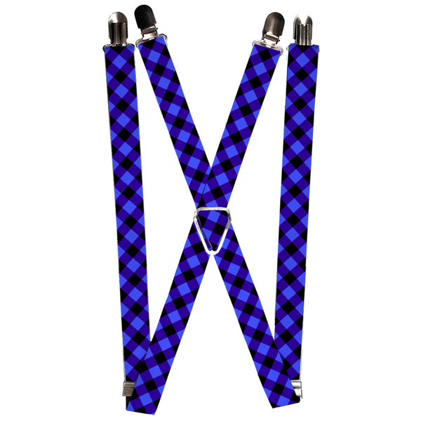 Buckle-Down Suspenders - 1.0" - Diagonal Buffalo Plaid Black/Blue