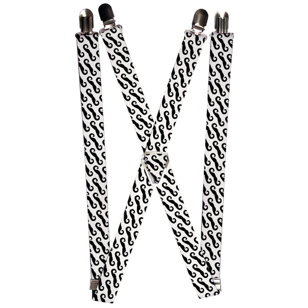 Buckle-Down Suspenders - 1.0" - Diagonal Handlebar Mustaches White/Black
