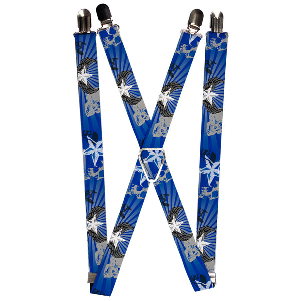 Buckle-Down Suspenders - 1.0" - Die Hard Skulls & Stars1 Blue/Grays