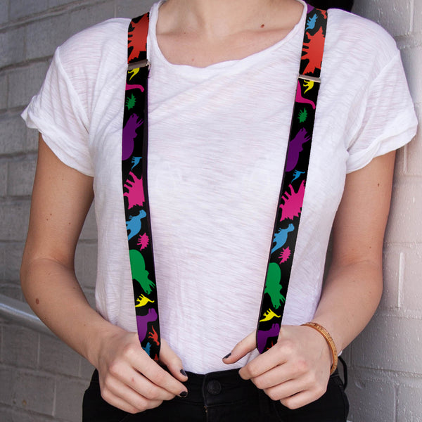 Buckle-Down Suspenders - 1.0" - Dinosaur Silhouette Black/Multi Color