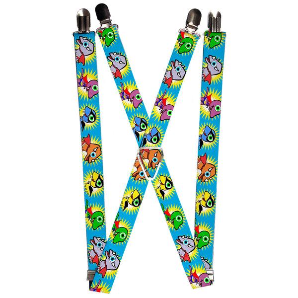 Buckle-Down Suspenders - 1.0" - Dinosaur Superhero Baby Blue