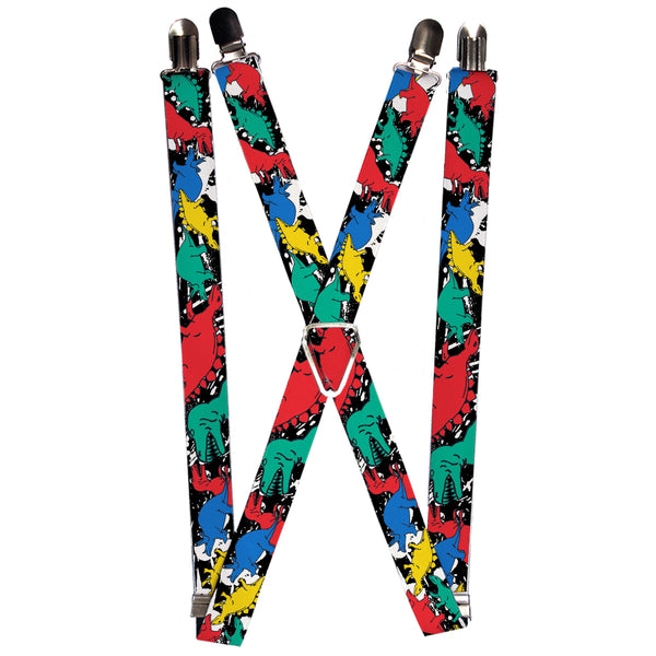 Buckle-Down Suspenders - 1.0" - Dinosaurs/Paint Splatter Black/White/Multi Color