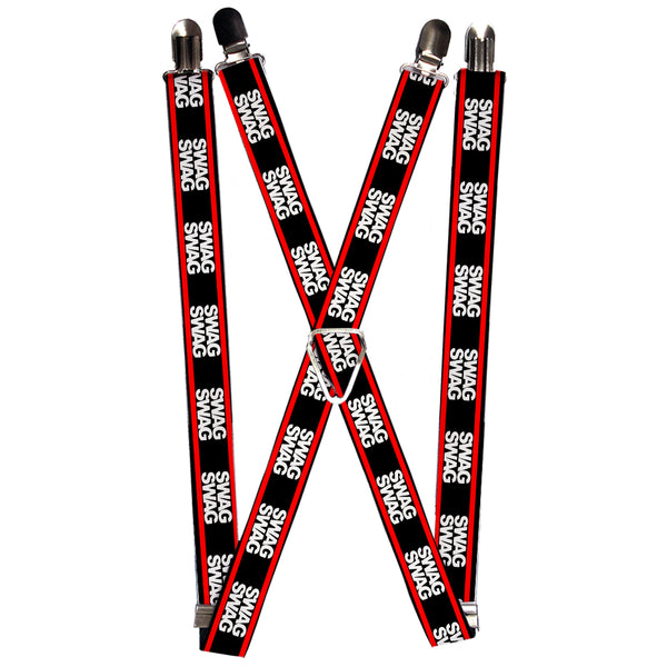 Buckle-Down Suspenders - 1.0" - Double SWAG Black/White/Red Stripe