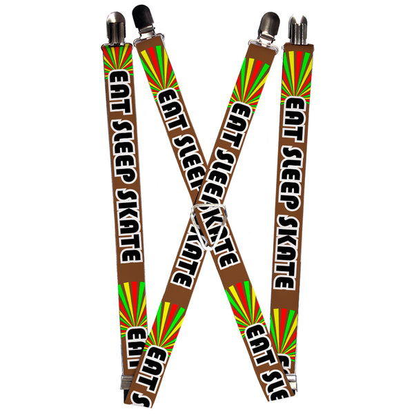 Buckle-Down Suspenders - 1.0" - EAT SLEEP SKATE Brown/Rasta Burst