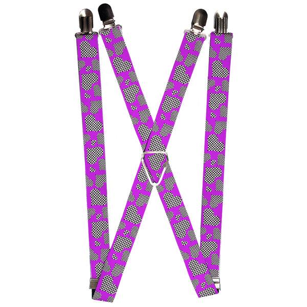 Buckle-Down Suspenders - 1.0" - Eighties Hearts Fuchsia/Black/White