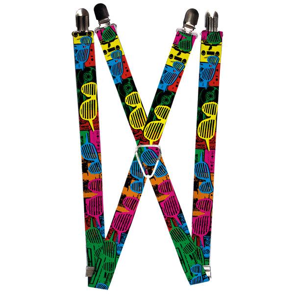 Buckle-Down Suspenders - 1.0" - Eighties Shades Tapes Black/Neon