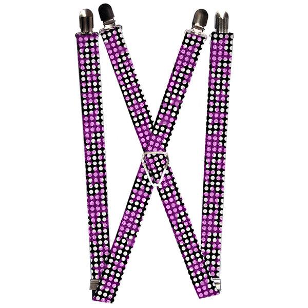 Buckle-Down Suspenders - 1.0" - Eighties Stars1 Black/White/Fuchsia