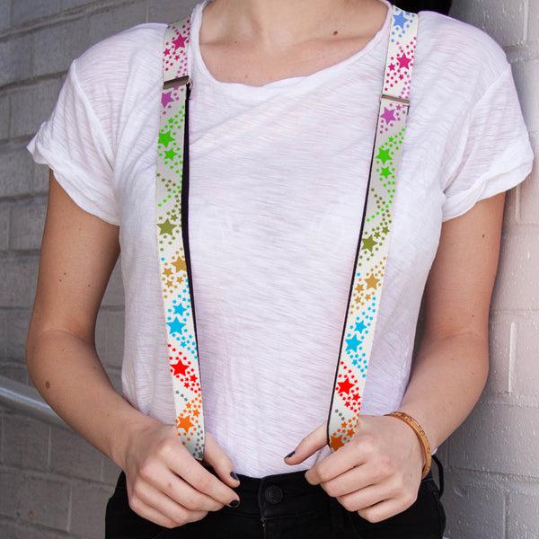 Buckle-Down Suspenders - 1.0" - Falling Stars White/Multi Color