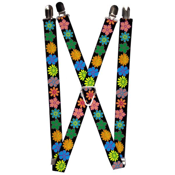 Buckle-Down Suspenders - 1.0" - Flowers Black/Multi Color