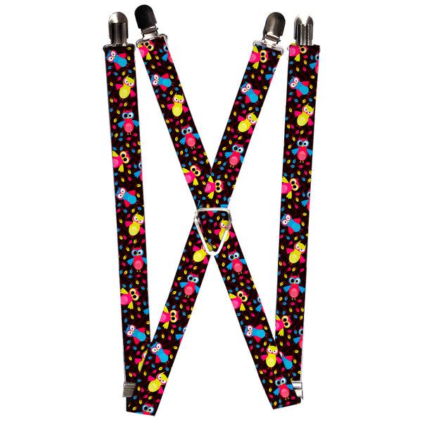 Buckle-Down Suspenders - 1.0" - Flying Owls w/Leaves Black/Multi Color