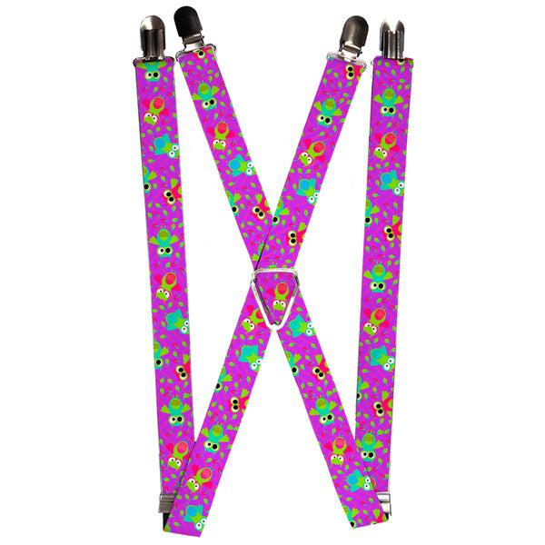 Buckle-Down Suspenders - 1.0" - Flying Owls w/Leaves Purple/Multi Color