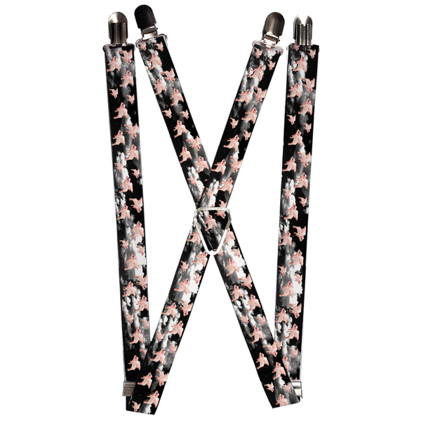 Buckle-Down Suspenders - 1.0" - Flying Pigs Black/White/Pink
