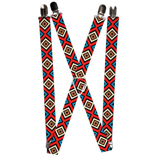 Buckle-Down Suspenders - 1.0" - Geometric1 Black/Red/Tan/Brown/Baby Blue