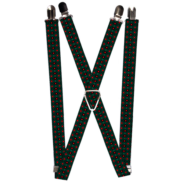 Buckle-Down Suspenders - 1.0" - Geometric3 Black/Forest Green/Red