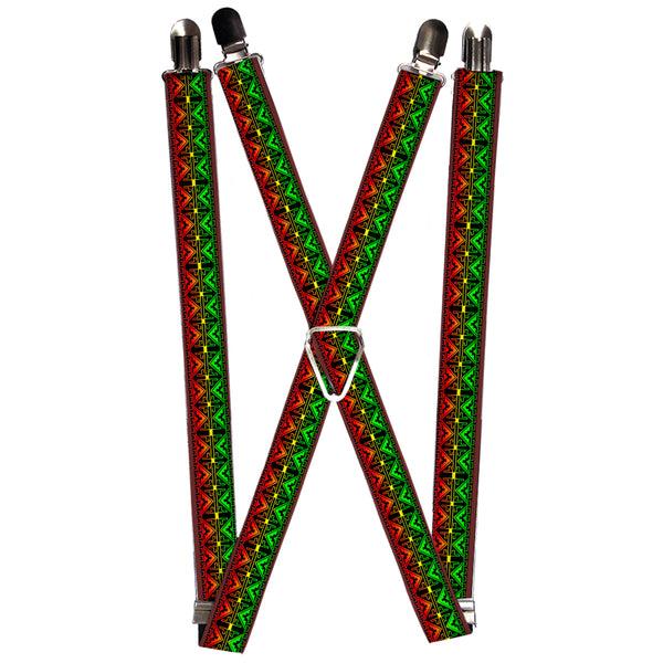 Buckle-Down Suspenders - 1.0" - Geomteric2 Black/Red/Yellow/Green