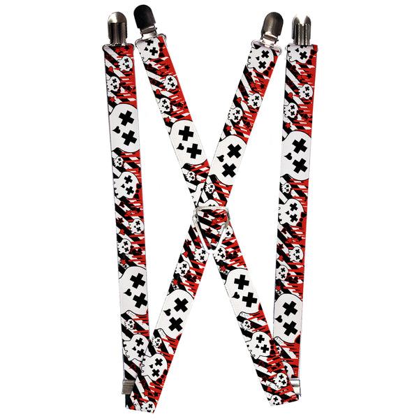 Buckle-Down Suspenders - 1.0" - Girlie Skull Black/White w/Red Paint Drips