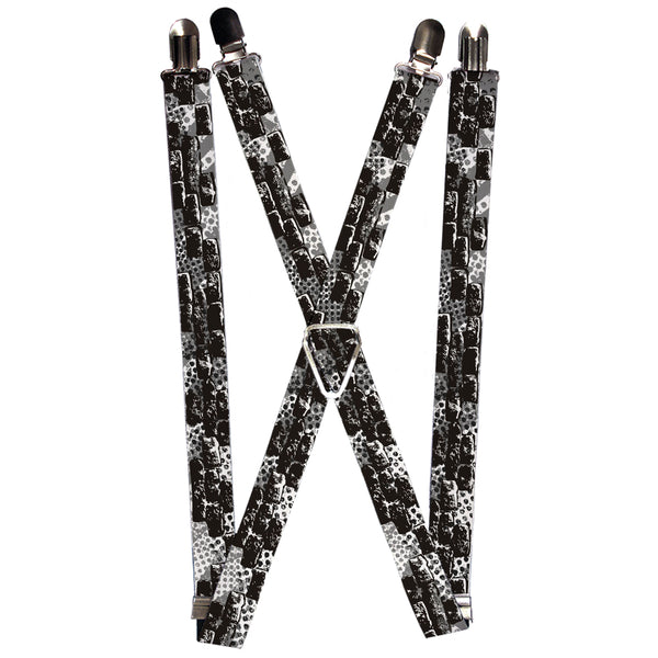 Buckle-Down Suspenders - 1.0" - Grunge Bricks Black/White