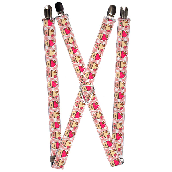Buckle-Down Suspenders - 1.0" - Happy Cupcakes Buffalo Plaid White/Pink