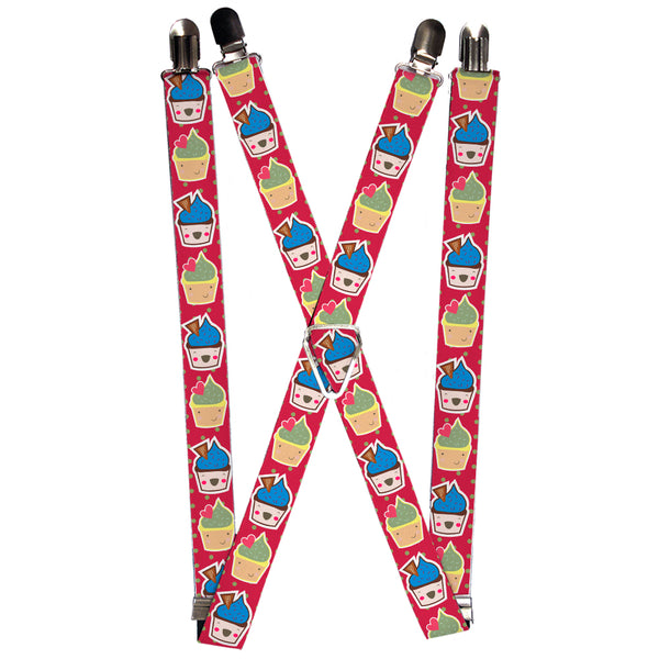 Buckle-Down Suspenders - 1.0" - Happy Cupcakes/Dots Pink/Green