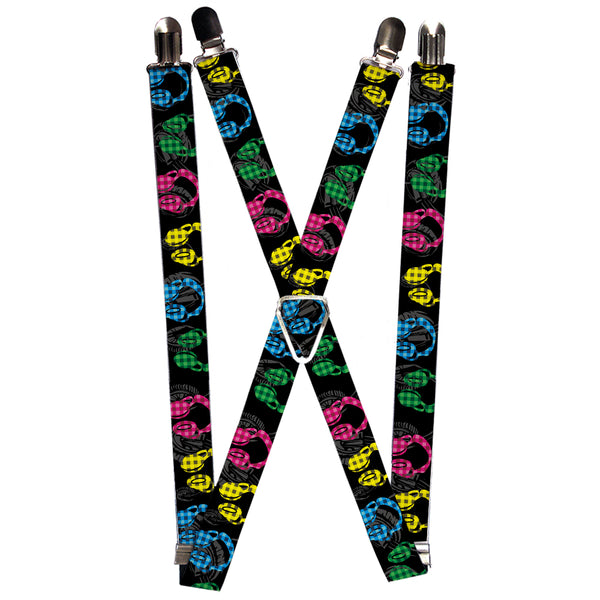 Buckle-Down Suspenders - 1.0" - Headphones Buffalo Plaid Black/Neon