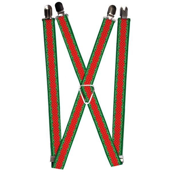 Buckle-Down Suspenders - 1.0" - Holiday Trim Stripe Green/Red