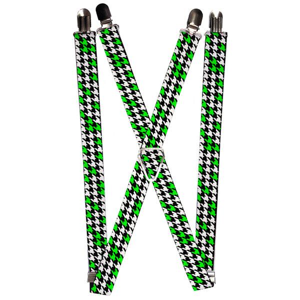 Buckle-Down Suspenders - 1.0" - Houndstooth Black/White/Neon Green