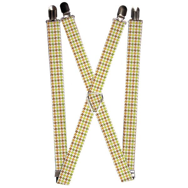 Buckle-Down Suspenders - 1.0" - Houndstooth White/Green/Brown