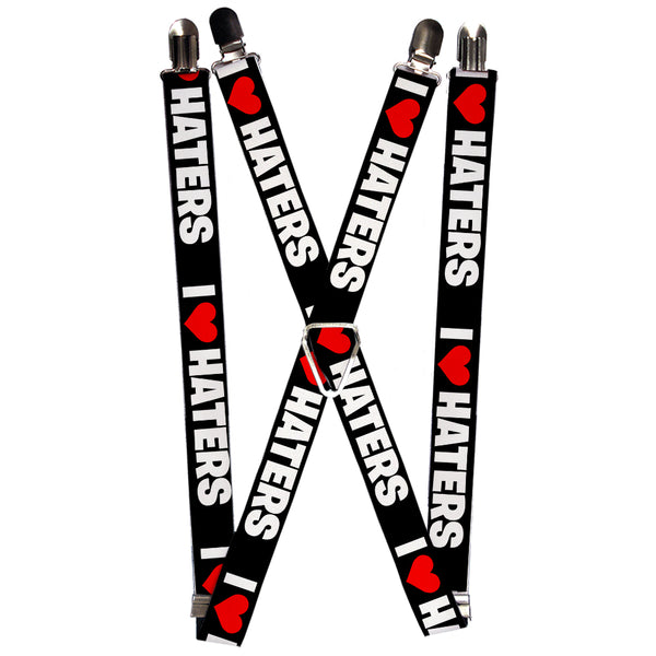 Buckle-Down Suspenders - 1.0" - I "Heart" HATERS Black/White/Red
