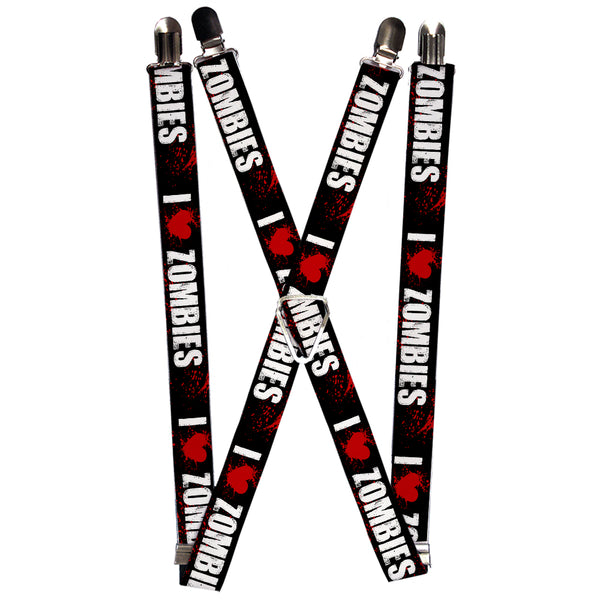 Buckle-Down Suspenders - 1.0" - I "HEART" ZOMBIES Black/White/Red Splatter