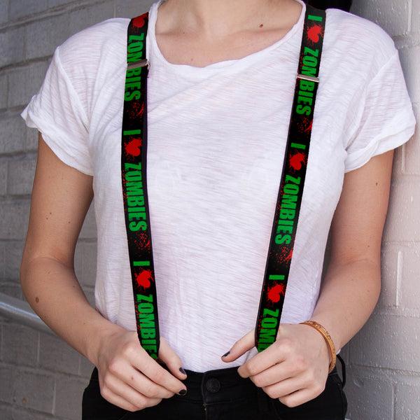 Buckle-Down Suspenders - 1.0" - I "Heart" ZOMBIES Bold Splatter Black/Green/Red
