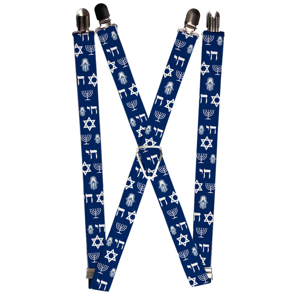 Buckle-Down Suspenders - 1.0" - Jewish Symbols-4 Blue/White