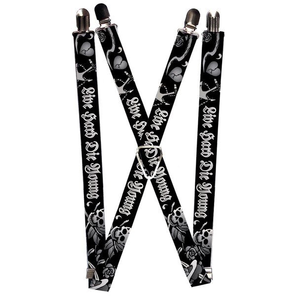 Buckle-Down Suspenders - 1.0" - Live Hard Die Young Black/White