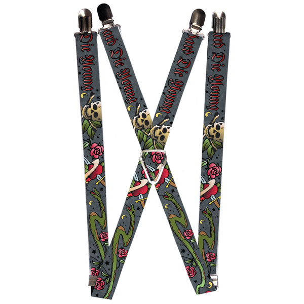 Buckle-Down Suspenders - 1.0" - Live Hard Die Young Gray