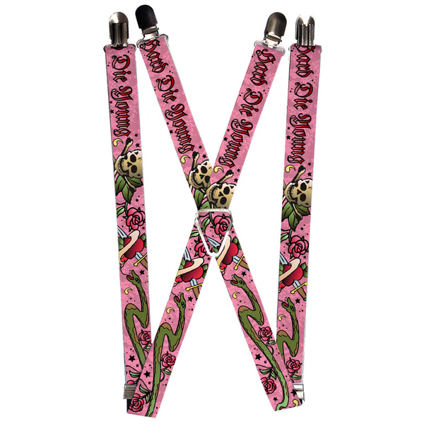 Buckle-Down Suspenders - 1.0" - Live Hard Die Young Pink