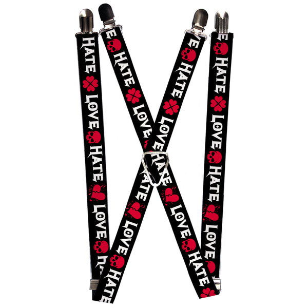 Buckle-Down Suspenders - 1.0" - Love/Hate Black/White/Fuchsia