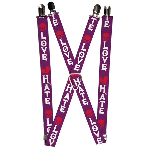 Buckle-Down Suspenders - 1.0" - Love/Hate Purple/White/Fuchsia