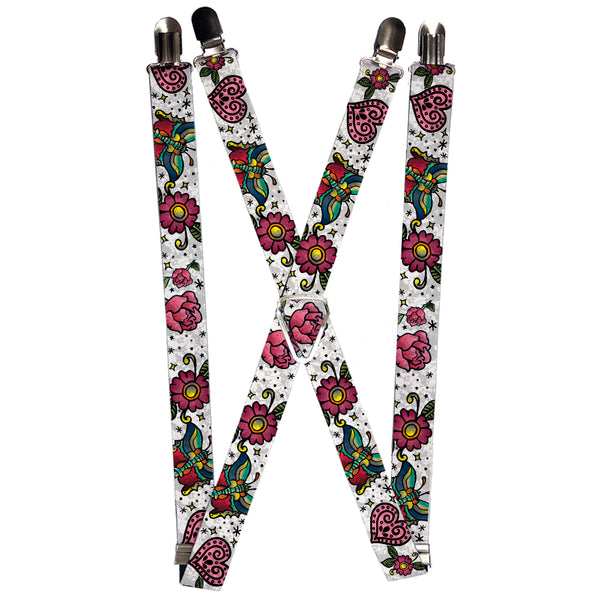Buckle-Down Suspenders - 1.0" - Love Kills CLOSE-UP White
