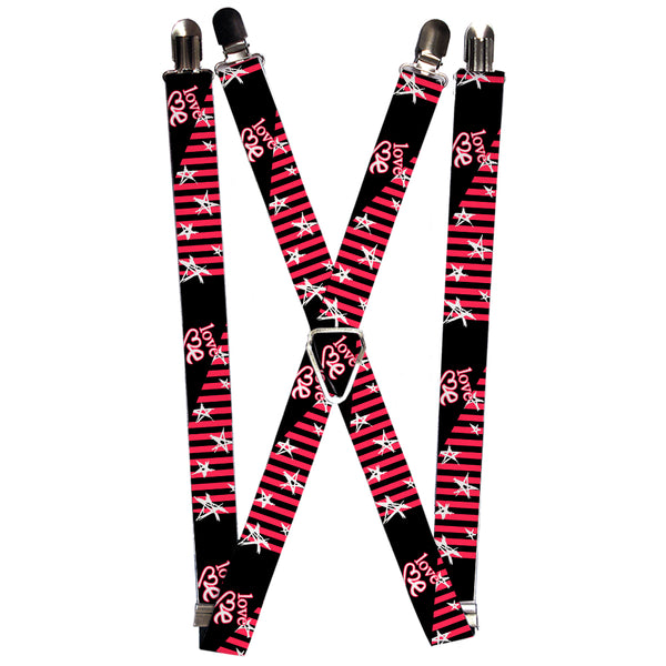 Buckle-Down Suspenders - 1.0" - Love Me w/Sketch Stars & Stripes Black/Fuchsia/White