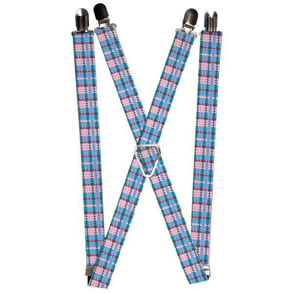 Buckle-Down Suspenders - 1.0" - Mini Houndstooth Gray/Baby Blue/Pink