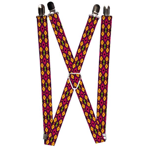 Buckle-Down Suspenders - 1.0" - Mini Navajo Purple/Yellow/Pink/Green
