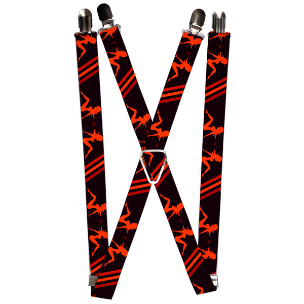 Buckle-Down Suspenders - 1.0" - Mud Flap Girls w/Stripes Black/Red/Orange