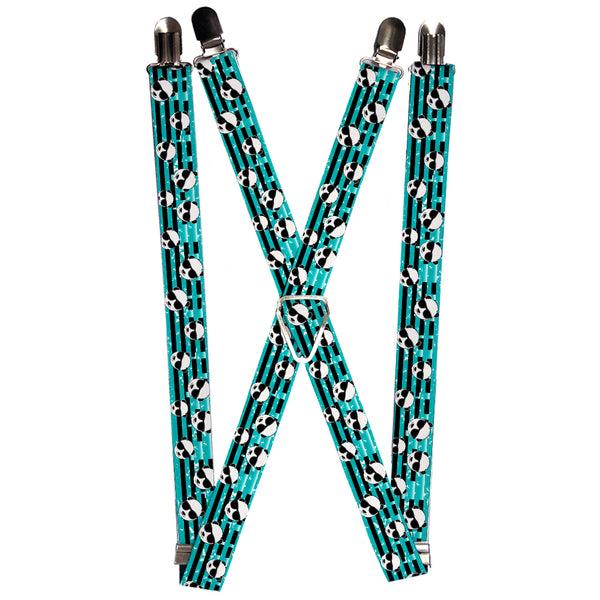 Buckle-Down Suspenders - 1.0" - Multi Panda w/Sunglasses Stripe Turquoise/Black