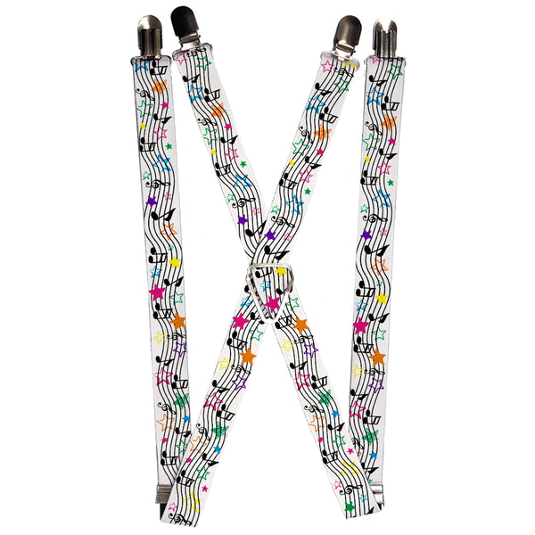 Buckle-Down Suspenders - 1.0" - Music Notes Stars White/Black/Multi Color