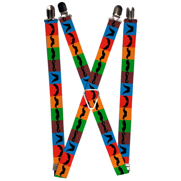 Buckle-Down Suspenders - 1.0" - Mustaches Multi Color Blocks/Black