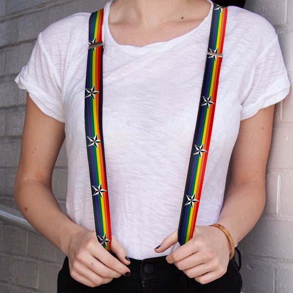 Buckle-Down Suspenders - 1.0" - Nautical Star Rainbow/White/Black