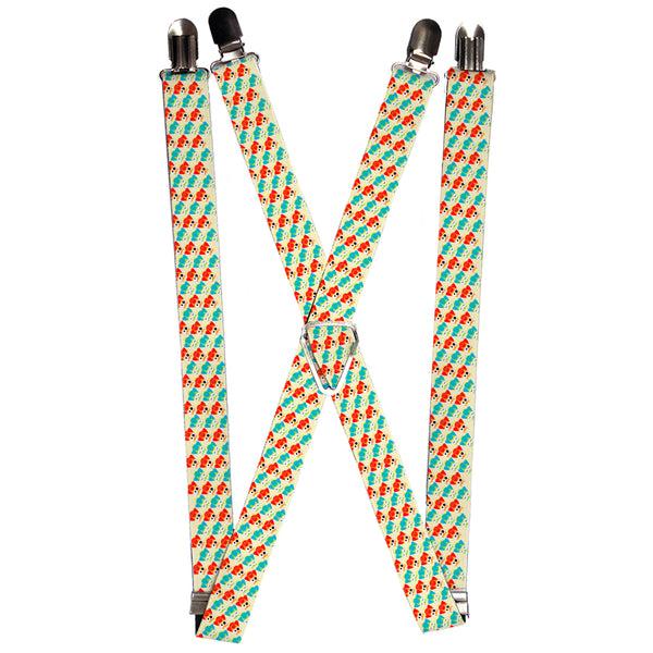 Buckle-Down Suspenders - 1.0" - Owl Eyes Yellow/Reds/Blues